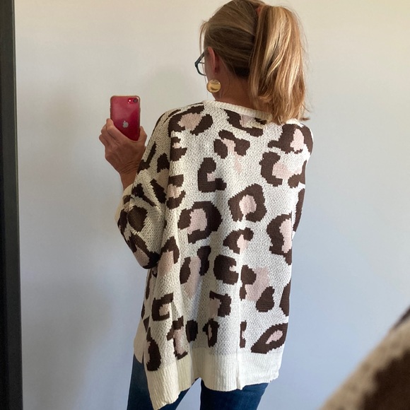 Animal Print Dolman Sleeves Oversized Fit Sweater - Picture 9 of 13